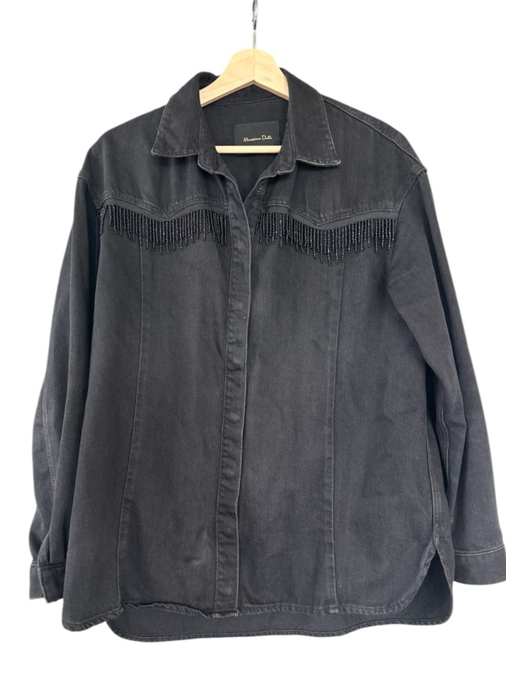 Massimo Dutti Western Denim Beaded Fringe Shirt in Black - Picture 4 of 12